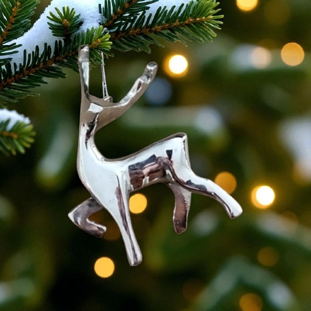Holiday Silver Metal Reindeer Ornament – Christmas Decor – 3.5” Tall